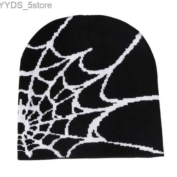 Bonnet/Crâne Casquettes Automne Hiver Unisexe Y2k Spider Web Bonnets Femmes Hommes Blanc Noir Acrylique Tricoté Chapeaux Streetwear YQ231108