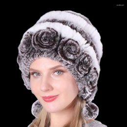 Beanie/Skull Caps Herfst Winter Dames Beanie Rex Fur Soft Dikke Warm Ronde breien Cap Hairball Vrouwelijke ski hoeden Beanies 2022 Scot22