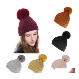 Beanie/Skull Caps Autumn Winter Dameshoed wollen kogelboons pet dame gebreide warme haakhoeden drop levering mode accessoires sc dhw5n