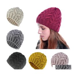 Beanie/Skull Caps Autumn Winter Dames Gebreide hoed Beanies Cap Big Girls Lady Knust Warm Haakhoeden Drop levering mode Accessori Dhogw