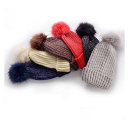 Beanie/Skull Caps Autumn Winter Dames gebreide hoed faux bont ball dame warme beanies skl cap vrouwen drop levering mode accessoires h dh5pb