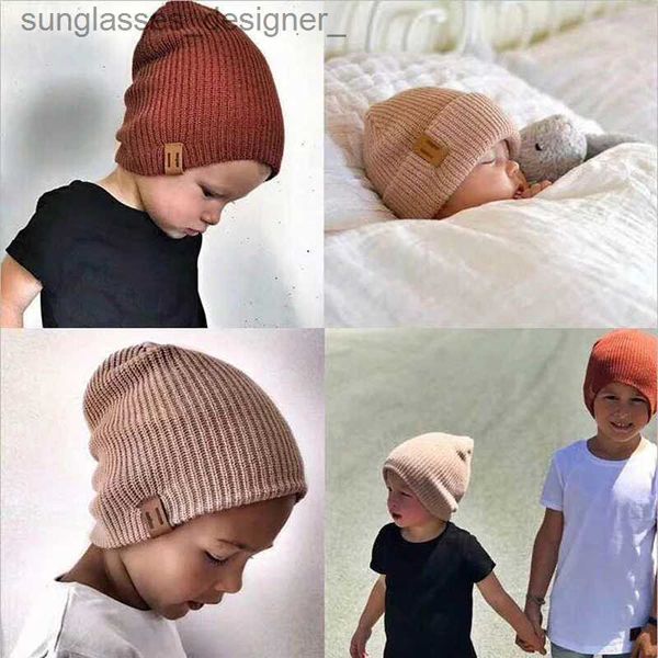 Gorro/Gorros de Calavera Gorro de Punto para Bebé para Niños Niñas Otoño Invierno Cálido Gorro para Niños Niños Adultos Gorros para Padres e Hijos Bebé Recién Nacido C con Etiqueta de CueroL231114