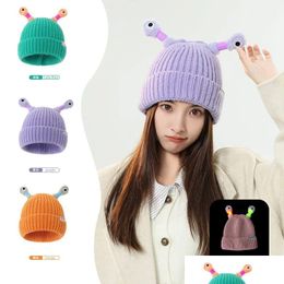 Bonnet / Skull Caps Beanie Skl Caps Mignon Dessin Animé Excentrique Tentacule Émettant De La Lumière Tricoté Chapeau Parent Enfant Modèles Chaud Laine Cap Yeux Monst Dhlsx