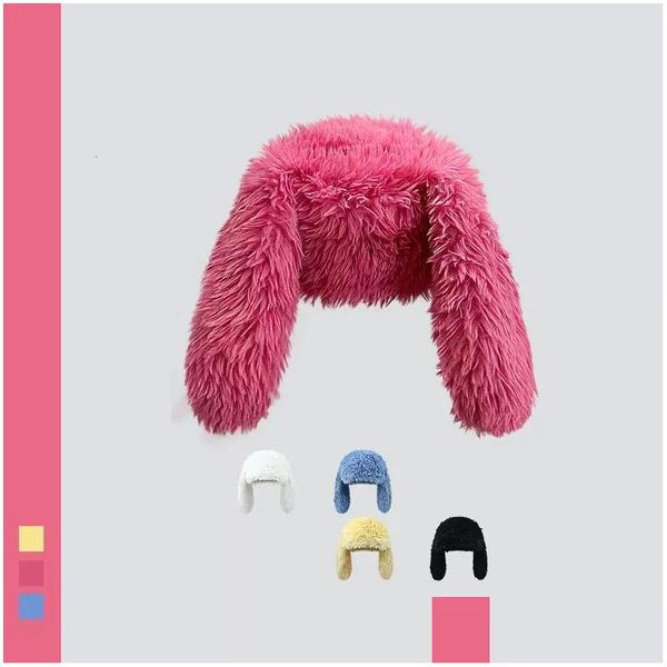 Bonnet / Skull Caps Beanie / Skl Caps Rabbit Ears Beanies Corée Ins Niche Mignon Rose Rouge Peluche Plover Cap Hiver Chaud Kee Funny Pographie Wo Dhsip