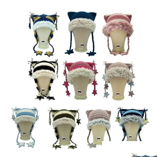 Banie / Coupris de crâne Boneie / Skl Pink Girl Y2K-Thème Party Hat Tricoted Clava-Hat épaissoir Devil Cat Cat Ear HARAJUKU POP 230921 DROP DELIVE DHKR8