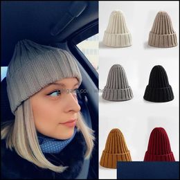 Bonnet/Crâne Casquettes Bonnet/Skl La Liste Automne Et Hiver Chapeau Femme Avec Épais Chaud Couleur Pure Bonnet En Tricot Loisirs Joker Jeune Étudiant Ot57C