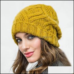 Beanie/Skull Caps Beanie/SKL Winter Fashion Women Hat 2021 Handvallen Handgemaakte gebreide dameshoeden Dikke elastische Paniek Koop Drop Deliv Otxfr