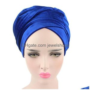Bonnet/Casquettes Bonnets Bonnet/Skl Caps Plain Veet Hijab Turban Cap Musulman Foulard À Longue Queue Chapeau Islamique Sous Écharpe Bonnet Ladi Dhn3P