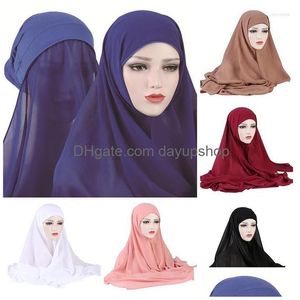 Bonnet / Skull Caps Bonnets Bonnet / SKL Mousseline de soie Turban Underscarf Custom Plain Instant Hijab avec Jersey intérieur Bonnet Foulard Long Cap Dhdej