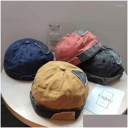 Bonnet / Skull Caps Bonnets Mode Hommes Femmes Street Casual Docker Sailor Biker Hat Loop Beanie Brimless Cap Unisexe Citrouille Vintage Na Dhufw