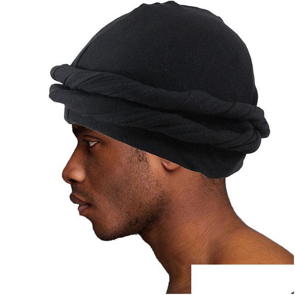 Banie / Capes de crâne Bonieskl halo turban durag pour hommes en soie satin enveloppante enveloppe élastique écharpe do-rag longue sangle 230403 drop délivre dhi0v