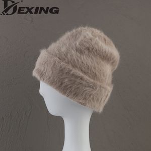 Beanie/Skull Caps BeanieSkull Angora lapin fourrure chapeau d'hiver pour les femmes tricoté moelleux bonnet dames mode chaud en peluche crâne femmes épais polaire chapeaux 221205