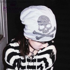 Beanie/Skull Caps Beanieskull Caps Harajuku Punk Gothic Black White Gray Skull Beanie Hats Y2K Women Girls Streetwear Hip Hop Caps T221020 Z230818