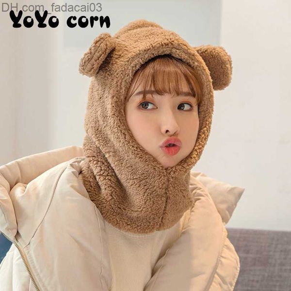 Beanie/Skull Caps BeanieSkull Caps YOYOCORN Ins invierno venta linda orejas de oso cálido sombrero a prueba de viento cuello bufanda gorra estudiante mujer más cachemira 221110 Z230630