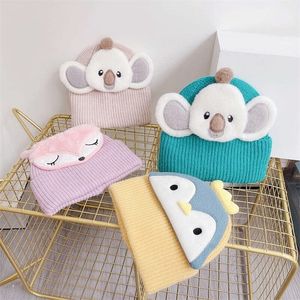 Bonnet/Crâne Caps BeanieSkull Large Brim Chapeaux Seau Hiver Automne Belle Bande Dessinée Animal Modèle Bébé Tricoté Couverture Fil Doux Chaud Enfants Filles Garçons 220927