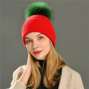 Beanie / Skull Caps BeanieSkull Wide Brim Chapéus Bucket Womens Winter Beanie Malha Angora Rabbit Fur Bonnet Girl's Fall Feminino Cap com Pom 220927