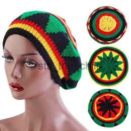 Beanie / Skull Caps Boina Gorro de punto para hombres Mujeres Jamaica Rasta Knit Beanie Hat 2023 Invierno Nuevo Multicolor Hojas Hip Hop Moda Haircover x0907