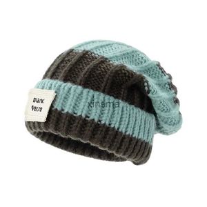 Bonnet/Crâne Casquettes Grosse Tête Hommes Femmes Laine Cap Épaissi Tricoté Rayures Chaud Hiver Polyvalent Étudiants Pile Cap Head Wrap Beanie Livraison Gratuite YQ240207