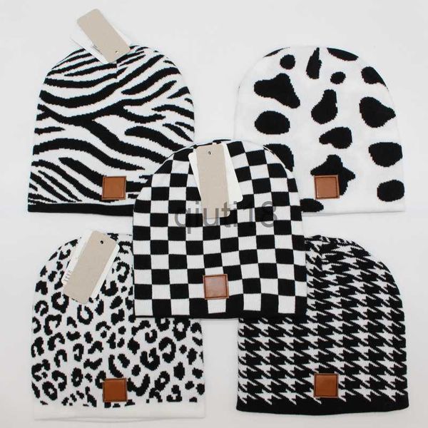 Bonnet / Skull Caps Black Checkerboard Femmes Beanie Couple Street Dance Hip Hop Check Leopard Print Cold Hat Hommes Dames Tendance Chaud Chapeau De Laine Bandeau x0922