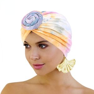 Bonnet/Crâne Caps Bohème Twisted Turban Bonnets Pour Femmes Élégante Dame Imprimé Fleur Chapeau Bandeau Musulman Hijabs FoulardBeanie/Crâne