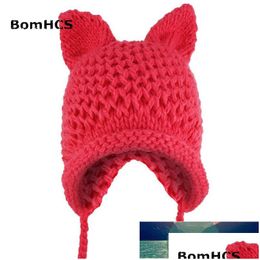 Beanie/Skull Caps BomHCS 22 kleuren Zeer schattige oren hoed 100% Handgemaakt koud weer gebreide warme oor beanie fabriek prijs expe dhgarden dhh1o