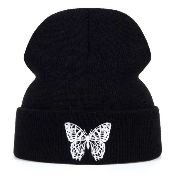 Banie / Couchons de crâne Butterfly Broidery Chapeau de bonnet Nouveau Unisexe Hiver HoisS Femmes Hommes Automne solide Bons de tricot