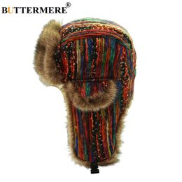 Beanie Skull Caps BUTTERMERE Russische Ushanka Hoeden Met Oorklep Vrouwen Kleurrijke Bomber Dames Winddicht Sneeuw Dikker Warm Winter Bont 230804