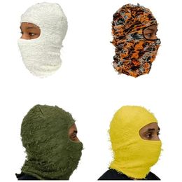 Bonnet Crâne Casquettes Camouflage Cagoule Tricot En Détresse Tricoté Masque De Ski Complet Shiesty Fuzzy 231201