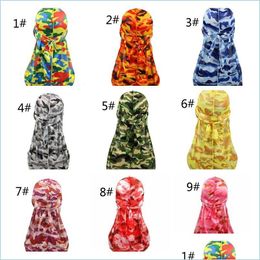 Bonnet / Crâne Casquettes Camouflage Durags Durag Hommes Turban Bandana Couvre-chef Pirate Chapeau Casquette Hommes Biker Casquettes Chapeaux Cheveux Acce Lulubaby Dhdcm