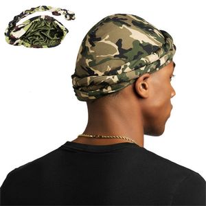 Beanie/Skull Caps camouflage tulband hoed voor mannen satijn bekleed turbans zachte twist head cap wrap Silky Lined Durags Street hiphop mannelijke motorkap hoeden 230817