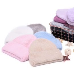 Bonnet/Crâne Casquettes Chapeau décontracté pour femmes véritable bonnet de fourrure de lapin dames automne hiver chapeaux en cachemire trois fois épais tricoté filles Skullies bonnets casquette 231219