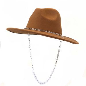 Beanie/Skull Caps Chain Decor Fedora hoed voor vrouwen Men Wijd rand Heach Heart Top Filted Hat Jazz Cap Winter herfst Panama Khaki Luxe Hat Chapeau T221013