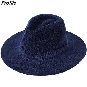 Beanie/Skull Caps Chenille Fedora Hat Pure Color Dik Materiaal Jazz Navy Blue Nieuwe Winter Groothandel T221013