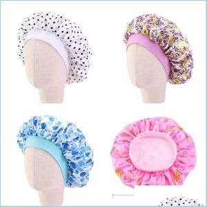 Bonnet / Crâne Caps Enfants Impression Bonnet De Nuit Pastèque Dot Bow Motif Satin Large Bande Bonnet Bébé Mode Mignon Bonnet Confortable Dhqd7