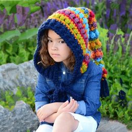 Beanie / Skull Caps Sombrero de cola larga de arco iris de crochet para niños Wizard Elf Gorro de lana de punto Hombres y mujeres Sombrero trenzado largo de invierno engrosado 231102