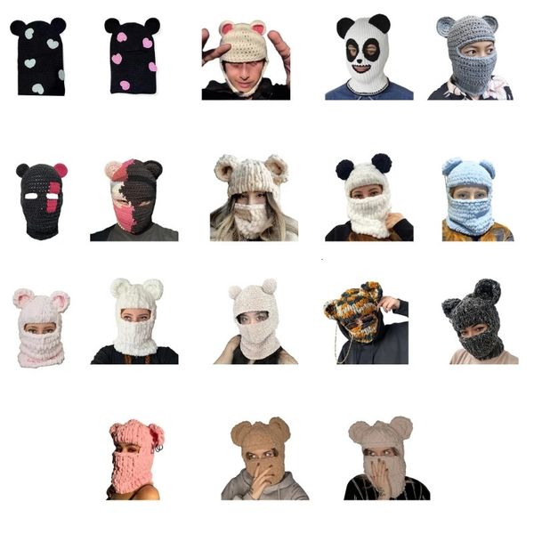 Beanie Skull Caps Sombrero de panda chino Halloween Orejas de punto Gorro de invierno para niñas Y2K Dropship 231212