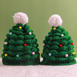 Bonnet Crâne Caps Arbre De Noël Tricoté Chapeau Enfants Adultes Fête Dressing À La Main En Laine Cadeau Chaud 231117