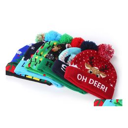 Beanie/Skull Caps Christmas Vrouwen Kinderen Gebreide hoed wollen kogelboon Led lichte dame kinderen gebreide warme beanie hoeden drop levering dhlo3