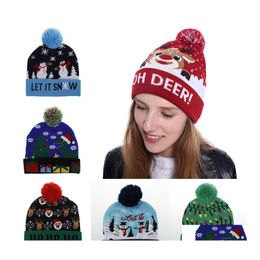 Beanie / Skull Caps Christmas Womens Knit Hat Wool Ball Gorros Cap Led Light Lady Knitted Warm Crochet Hats Drop Delivery Fashion Acc Dh41T