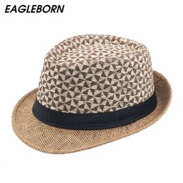 Beanie/Skull Caps Classic Male Fedora Straw Hat Sun Bescherming Zomer Beach Panama Hoeden voor vrouwen Trilby Cap Man Jazz Hat Party Triangle Lattice T221013