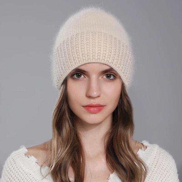 Bonnet/Crâne Casquettes CNTANG tricoté chapeau femmes chaud Angora lapin fourrure cachemire bonnets hiver décontracté pour dames mode luxe marque casquette 231123