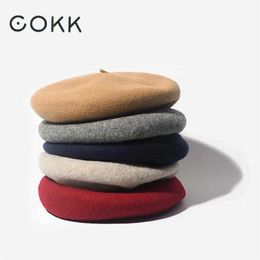 COKK laine béret femme hiver chapeaux pour femmes casquette plate tricot % cachemire chapeaux dame fille bérets chapeau femme os Tocas peintre chapeau T221020