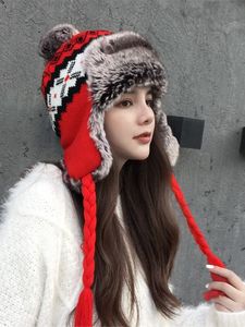 Beanie/Skull Caps Cold Winter Bomber Hat For Women Winter Warm Fur Ski Faux Fur Breat Patchwork Beanie met oorklap voor Kerstmis Outdoor 230822