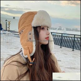 Beanie/Skull Caps koude winter vrouwen warme pluche bont hoeden petten oorbeschermer buiten rijden skiën piloot bommenwerper 1917 t2 drop d sexyhanz dhq9v