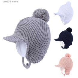 Gorros / Gorros de calavera Connectyle Bebé Niño Infantil Niños Otoño e invierno Visera Sombrero de punto Forro polar Forrado Gorro con orejeras cálidas para niños Niñas Q231130