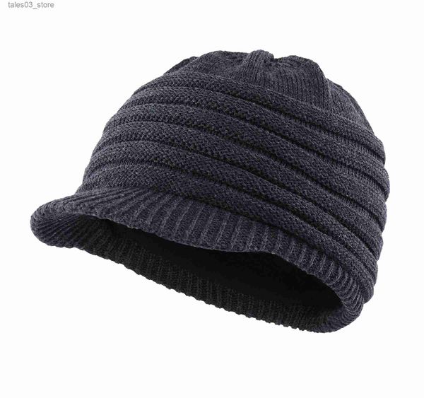 Beanie/Gorras de calavera Connectyle Nuevo estilo para hombre Sombrero de invierno con visera Acrílico Suave forro polar Forrado Cable Gorro de punto Hombre Newsboy Daily Warm Cap Q231130