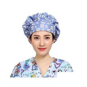 Beanie/Skull Caps Cotton Scrubs Beanie Westabsorbent Elastische sectie Pet verzorging Verpleging Werk hoeden Lab Bloemprint Scrub Hoed druppel OT4PM