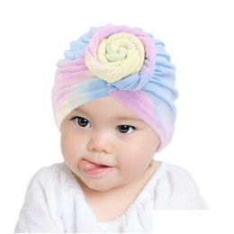Beanie/Skull Caps Katoen Tulband Voor Baby Meisje Top Knoop Bloem Decor Zachte Hoofddeksels Peuter Haarverzorging Slaapmuts Warme Muts Hoed Toegang Dhtkk
