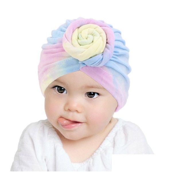 Beanie / Skull Caps Turbante de algodón para niña Top Knot Flower Decor Soft Headwear Toddler Hair Care Sleep Cap Warm Beanie Hat Access Dhtkk