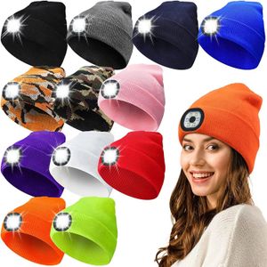 Bonnet/Crâne Casquettes Creative 6 LED Bonnet Chapeaux Unisexe Hiver Chaud Chapeau pour La Nuit Équitation Pêche Chaud Tricot Casquettes Lampe Frontale Cap lavable 231205